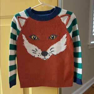 Cute BODEN Boys Fox Face Sweater with Striped Sleeves, so cute